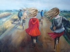 Meisjes met wapperende haren I